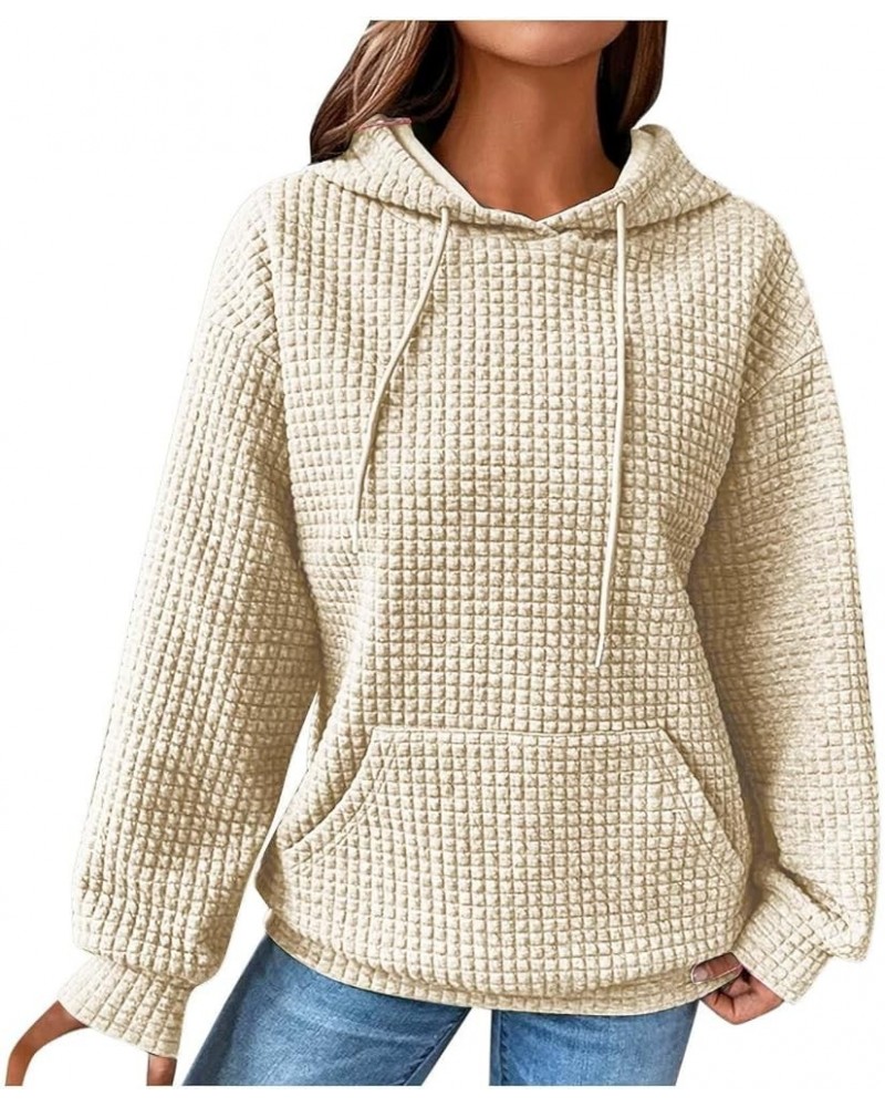 Hoodies For Women,Trendy Basic Plain Waffle Cable Y2K Hoodies Long Sleeve Shirts,Dressy Casual Loose Pullover Sweatshirt D-be...