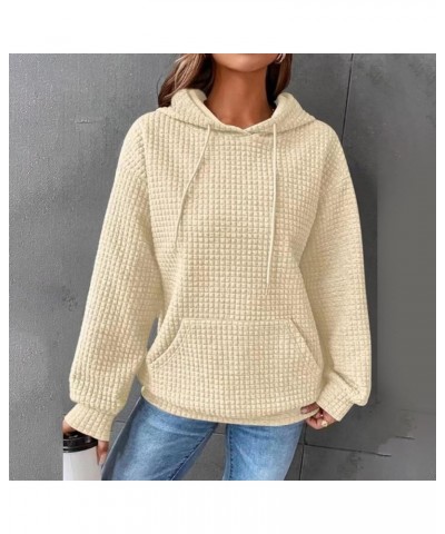 Hoodies For Women,Trendy Basic Plain Waffle Cable Y2K Hoodies Long Sleeve Shirts,Dressy Casual Loose Pullover Sweatshirt D-be...