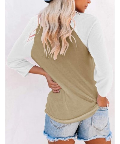 3/4 Sleeve T-Shirts Casual Color Block Cute Tops Baseball Blouses Khaki $11.47 T-Shirts