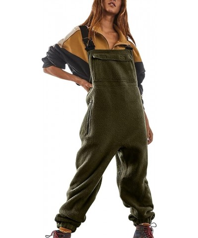 Fleece Overalls For Women,2023 Winter Fuzzy Sherpa Insulated Sleeveless One-Piece Bibs Jumpsuits Oversized Ski Pant B-army Gr...