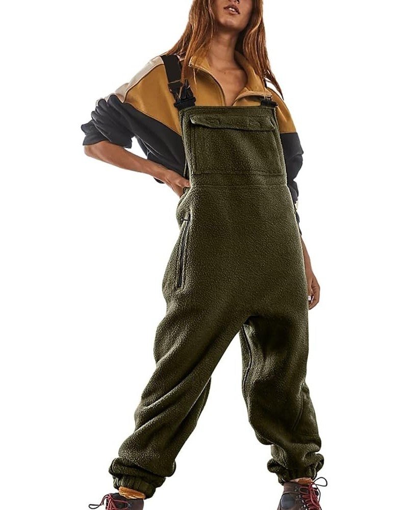 Fleece Overalls For Women,2023 Winter Fuzzy Sherpa Insulated Sleeveless One-Piece Bibs Jumpsuits Oversized Ski Pant B-army Gr...