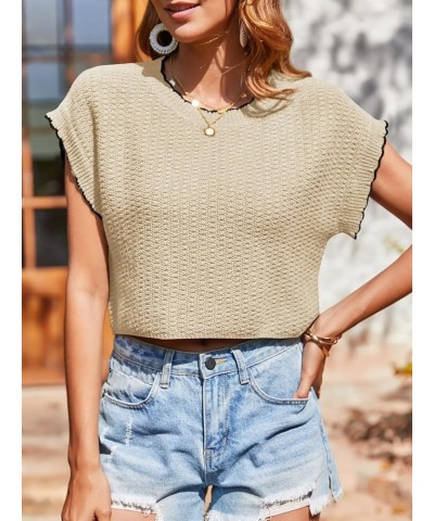 Womens Cap Sleeve Cropped Sweater Vest Summer Lightweight Crewneck Sleeveless Crop Tops Knit Pullover Tank Top Khaki $16.31 S...