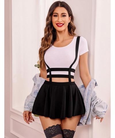 Women Sexy Skirt A-Line Suspender Skirt Pleated Short Braces Skirt Z-black Skirt With Stocking $15.07 Others