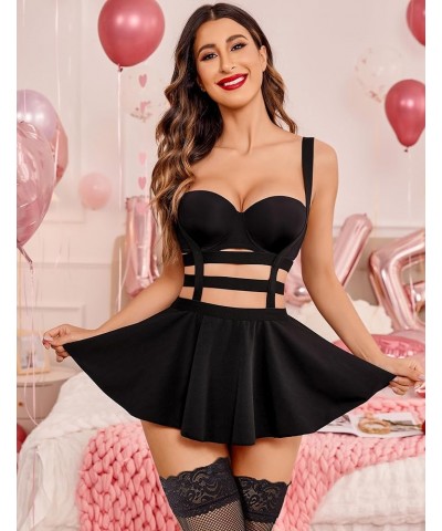 Women Sexy Skirt A-Line Suspender Skirt Pleated Short Braces Skirt Z-black Skirt With Stocking $15.07 Others