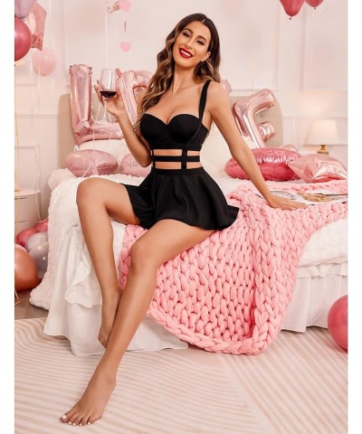 Women Sexy Skirt A-Line Suspender Skirt Pleated Short Braces Skirt Z-black Skirt With Stocking $15.07 Others