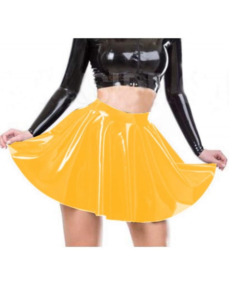 Plus Size PVC A-line Pleated Skirt Ladies High Waist Short Skirt Yellow $22.89 Skirts