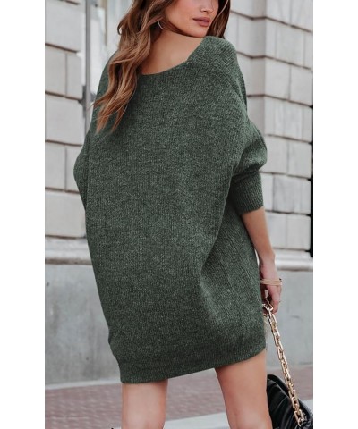 Women's Pullover Sweater Dress Casual Long Sleeve Ribbed Knit V Neck Loose Oversized Sweaters Dresses Sage Green $24.43 Sweaters