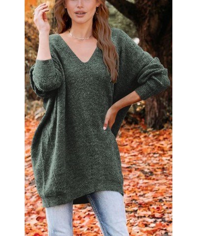 Women's Pullover Sweater Dress Casual Long Sleeve Ribbed Knit V Neck Loose Oversized Sweaters Dresses Sage Green $24.43 Sweaters