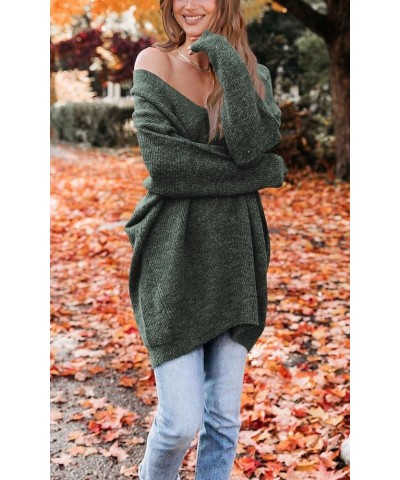 Women's Pullover Sweater Dress Casual Long Sleeve Ribbed Knit V Neck Loose Oversized Sweaters Dresses Sage Green $24.43 Sweaters