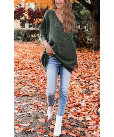 Women's Pullover Sweater Dress Casual Long Sleeve Ribbed Knit V Neck Loose Oversized Sweaters Dresses Sage Green $24.43 Sweaters