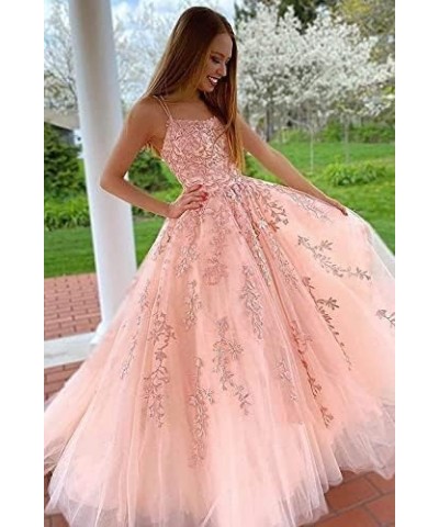 Lace Prom Dresses Long Ball Gowns Spaghetti Straps Tulle Appliques Formal Party Evening Dress for Women Light Grey $38.93 Dre...