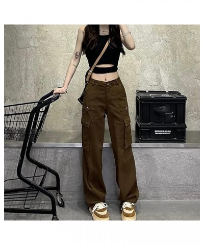 High Waist Baggy Cargo Jeans for Women Flap Pocket Relaxed Fit Straight Wide Leg Y2K Fashion Jeans Aa Brown $13.20 Jeans