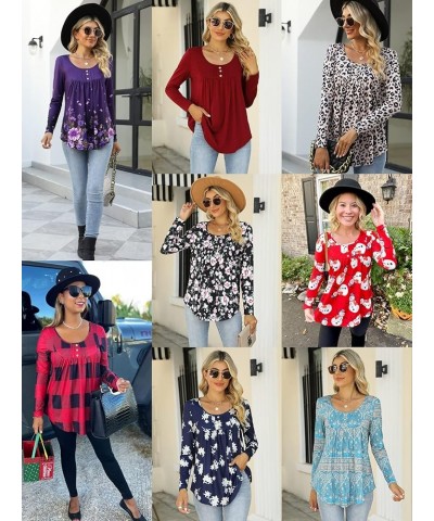 Womens Tops Casual Long Sleeve Tunic Loose Fit Pleated Fall Floral Print T-Shirt Sd_sb $13.20 Tops