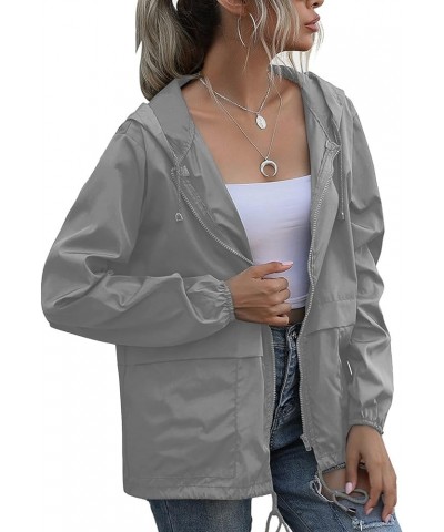 Women's Waterproof Raincoat Lightweight Rain Jacket Hooded Windbreaker with Pocket for Outdoor Light Grey $17.02 Coats