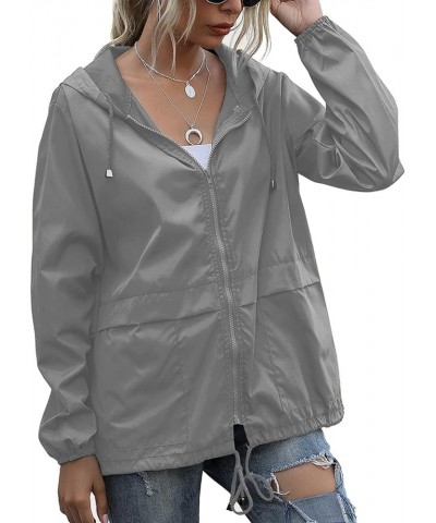 Women's Waterproof Raincoat Lightweight Rain Jacket Hooded Windbreaker with Pocket for Outdoor Light Grey $17.02 Coats