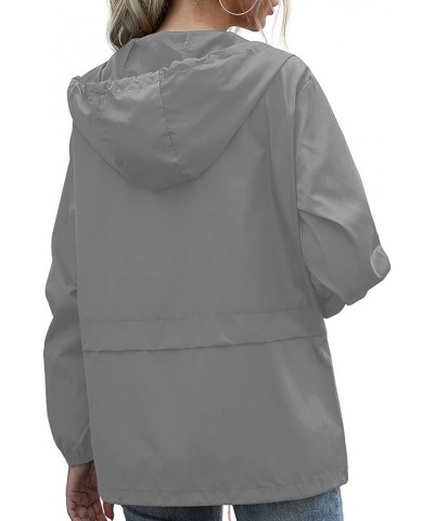 Women's Waterproof Raincoat Lightweight Rain Jacket Hooded Windbreaker with Pocket for Outdoor Light Grey $17.02 Coats