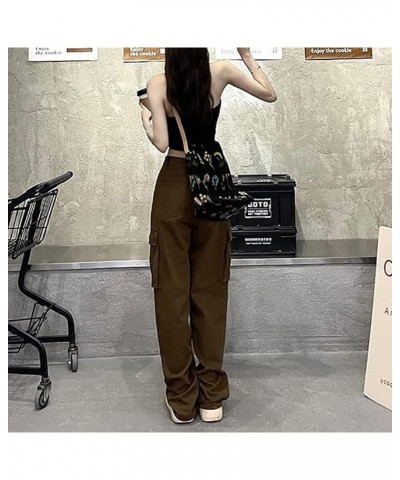 High Waist Baggy Cargo Jeans for Women Flap Pocket Relaxed Fit Straight Wide Leg Y2K Fashion Jeans Aa Brown $13.20 Jeans