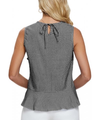 Women's Peplum Wrap Tops Plaid Gingham Ruffle Sleeveless Tie Back Shirts Blouse Black $12.74 Blouses