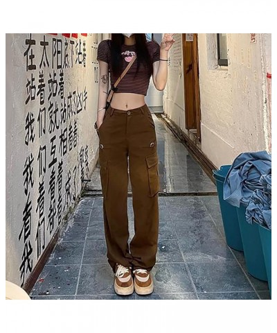 High Waist Baggy Cargo Jeans for Women Flap Pocket Relaxed Fit Straight Wide Leg Y2K Fashion Jeans Aa Brown $13.20 Jeans