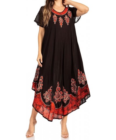 Batik Hindi Cap Sleeve Caftan Dress/Cover Up Rust / Black $17.81 Dresses