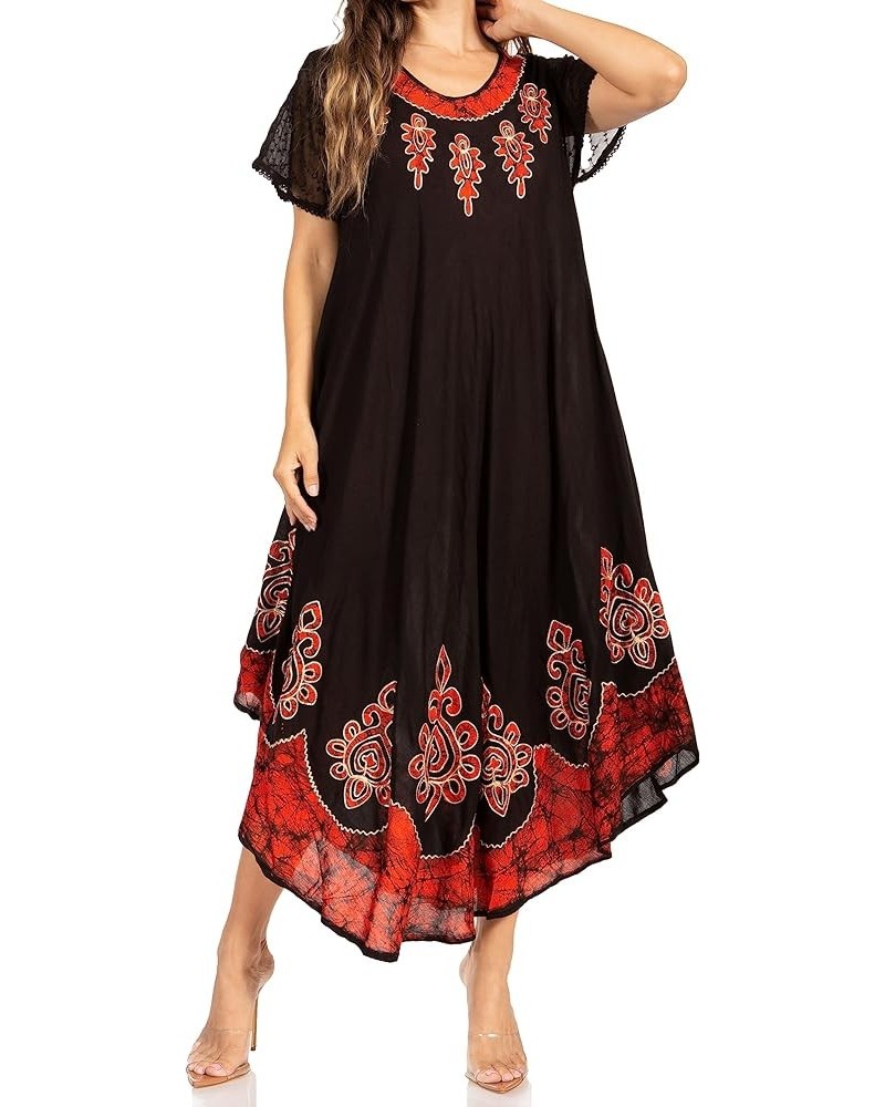 Batik Hindi Cap Sleeve Caftan Dress/Cover Up Rust / Black $17.81 Dresses