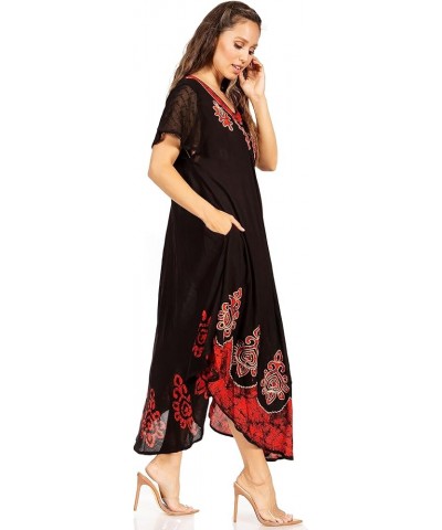 Batik Hindi Cap Sleeve Caftan Dress/Cover Up Rust / Black $17.81 Dresses