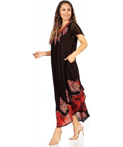 Batik Hindi Cap Sleeve Caftan Dress/Cover Up Rust / Black $17.81 Dresses