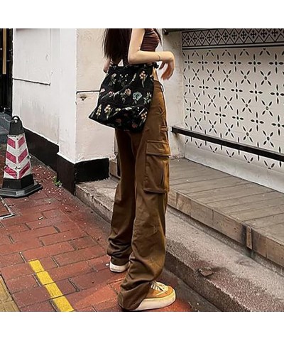 High Waist Baggy Cargo Jeans for Women Flap Pocket Relaxed Fit Straight Wide Leg Y2K Fashion Jeans Aa Brown $13.20 Jeans