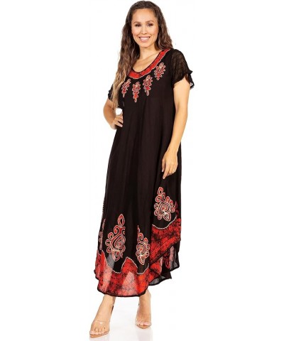 Batik Hindi Cap Sleeve Caftan Dress/Cover Up Rust / Black $17.81 Dresses