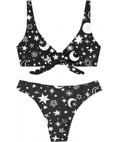 Cool American Flag Print Women's Sexy Bikini Thong Bandage Swimsuit Tie Knot Front Swimwear Set 2Pcs Moon Star $14.49 Swimsuits