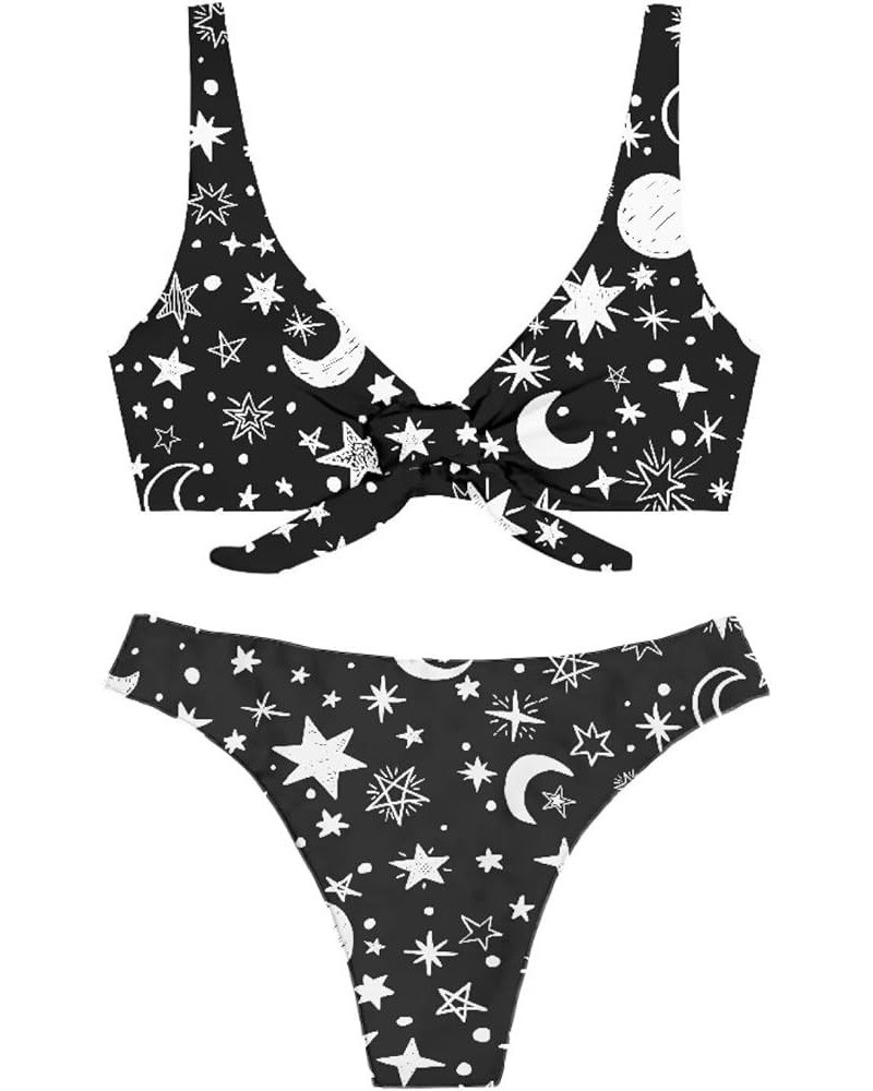 Cool American Flag Print Women's Sexy Bikini Thong Bandage Swimsuit Tie Knot Front Swimwear Set 2Pcs Moon Star $14.49 Swimsuits