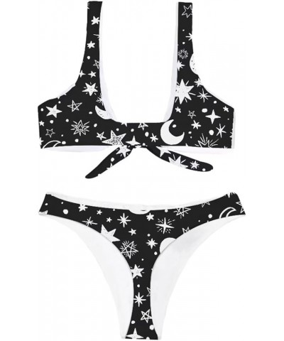 Cool American Flag Print Women's Sexy Bikini Thong Bandage Swimsuit Tie Knot Front Swimwear Set 2Pcs Moon Star $14.49 Swimsuits