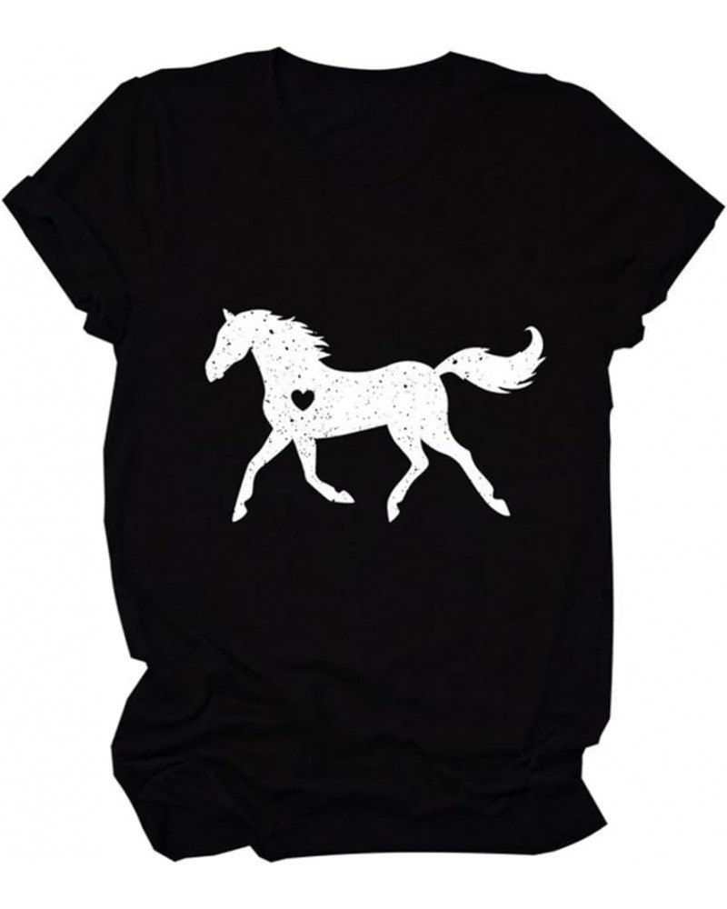 T-Shirts for Women, Floral Horse Graphic Print Crewneck Tee Tops Casual Loose Tops Farm Lover Gift Shirts Z1-black $11.95 T-S...