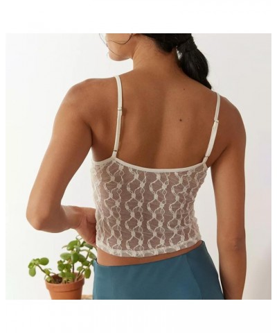 Y2k Lace Cami Crop Top for Women Sexy Sleeveless Backless See Through Spaghetti Strap Mesh Camisole Going Out Tank White Squa...