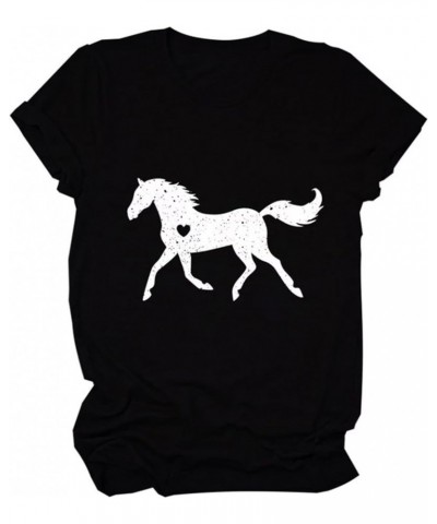 T-Shirts for Women, Floral Horse Graphic Print Crewneck Tee Tops Casual Loose Tops Farm Lover Gift Shirts Z1-black $11.95 T-S...