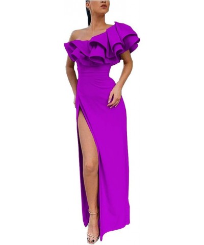 Women's Mermaid One Shoulder Ruffles Prom Dresses Evening Gowns B-purple $46.70 Dresses