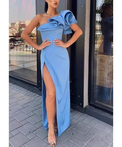 Women's Mermaid One Shoulder Ruffles Prom Dresses Evening Gowns B-purple $46.70 Dresses