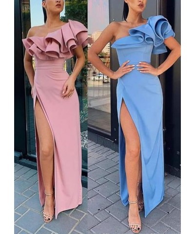 Women's Mermaid One Shoulder Ruffles Prom Dresses Evening Gowns B-purple $46.70 Dresses