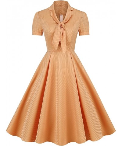 Women's 1950's Vintage Dress Cute Pink Bow Tie Neck Swing Knee Coctail Dress Yellow $21.89 Dresses