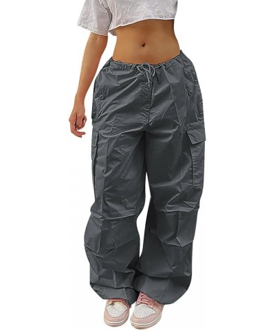 Cargo Pants Women Adjustable High Waisted Wide Leg Vintage Casual Streetwear Hip Hop Joggers Loose Solid Color B-grey $7.91 P...