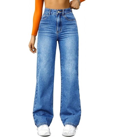 Straight Leg Jeans for Women,High Waisted Wide Leg Loose Microelastic Boyfried Denim Pants Blue $23.50 Jeans