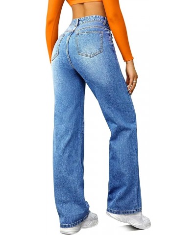 Straight Leg Jeans for Women,High Waisted Wide Leg Loose Microelastic Boyfried Denim Pants Blue $23.50 Jeans