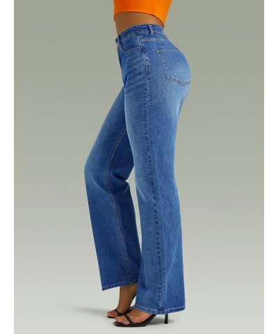 Straight Leg Jeans for Women,High Waisted Wide Leg Loose Microelastic Boyfried Denim Pants Blue $23.50 Jeans