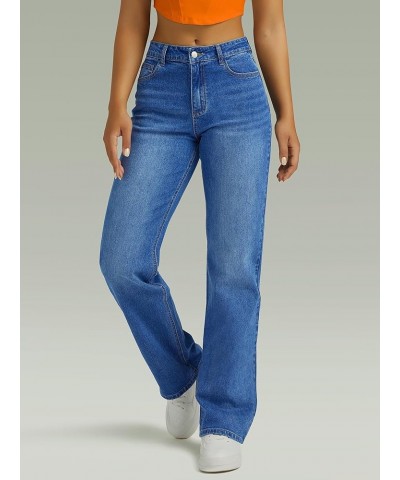 Straight Leg Jeans for Women,High Waisted Wide Leg Loose Microelastic Boyfried Denim Pants Blue $23.50 Jeans