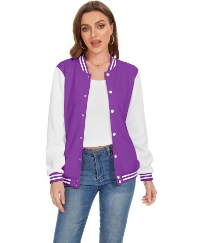 Women Baseball Jacket Fleece Varsity Jacket Winter Coat Button Down Bomber Jacket with Pocket XXS-4XL Purple $16.80 Jackets