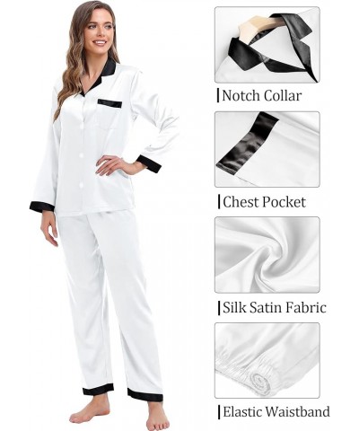 Couples Matching Pajamas Sets Silk Satin Long Sleeve Sleepwear Button-Down Soft Loungewear Loose Pjs Set Women White $17.39 L...