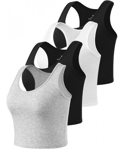 Basic Sports Crop Tank Tops for Women Cropped Racerback Tanks Workout Exercise Yoga Tops 4 Pieces 4 Pack-black/White/Black/Gr...