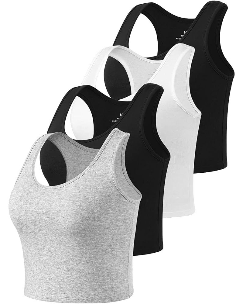 Basic Sports Crop Tank Tops for Women Cropped Racerback Tanks Workout Exercise Yoga Tops 4 Pieces 4 Pack-black/White/Black/Gr...