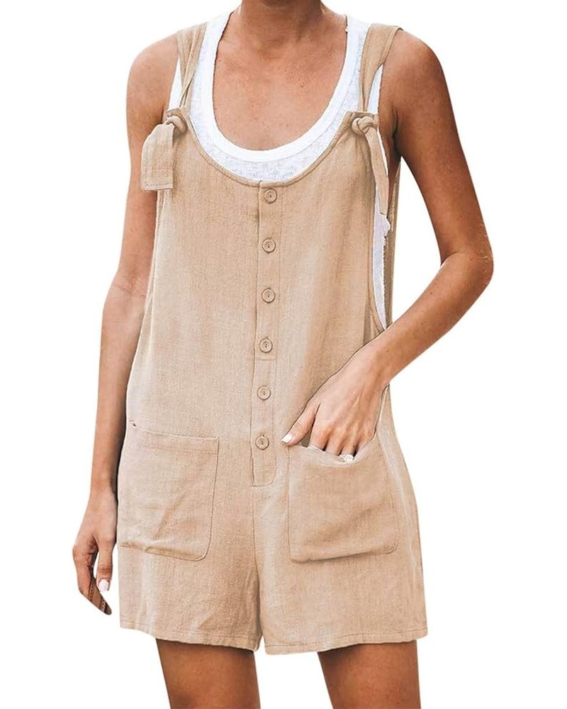 Women’s Casual Linen Romper Adjustable Strap Loose Overalls Plus Size Buttons Summer Short Jumpsuits with Pockets 3 Khaki $6....