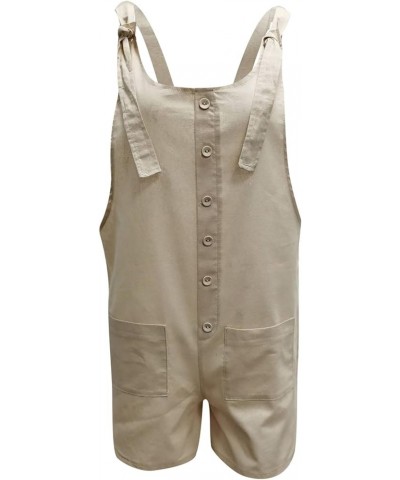 Women’s Casual Linen Romper Adjustable Strap Loose Overalls Plus Size Buttons Summer Short Jumpsuits with Pockets 3 Khaki $6....